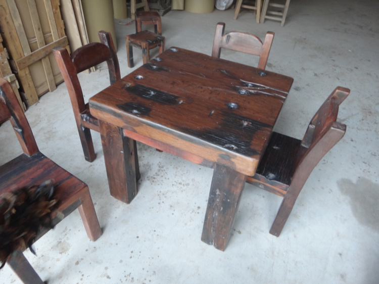 老船木家具中式实木方茶台 现代创意茶几桌 原生态功夫茶桌靠背椅(图)