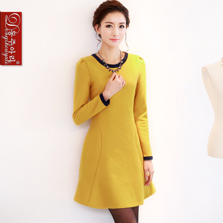 东洲雅莉冬季新款韩版女式气质OL拼色修身显瘦女装连衣裙L1330