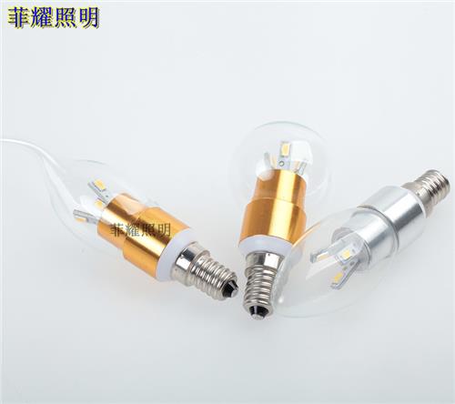 3W LED蜡烛灯 LED水晶灯 E14螺口 水晶吊灯尖泡灯超亮光源