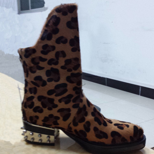 2014春秋新款欧美女靴子粗跟豹纹短靴英伦中跟中筒zp靴女鞋子