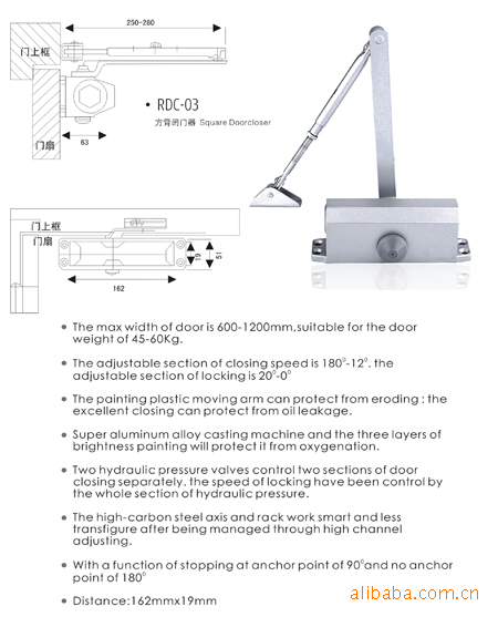 供应CE认证60-80公斤防火闭门器 高性能门锁 酒店智能锁 管井锁