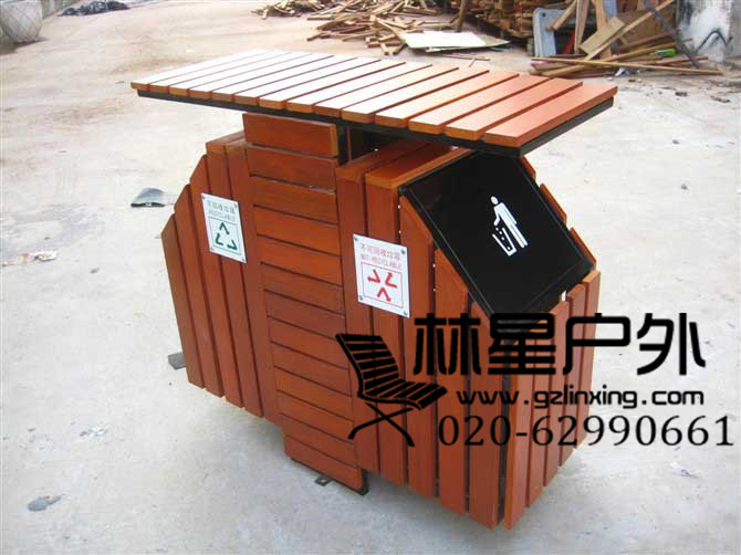 厂家供应防腐木垃圾桶，户外双桶环卫分类果皮箱5024
