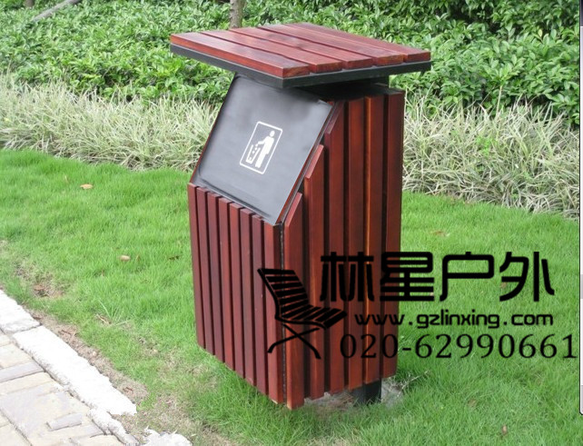 防腐木垃圾桶，户外单桶环卫分类果皮箱5016