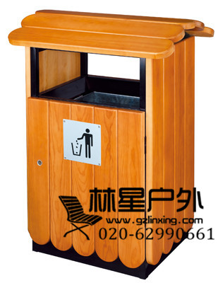 广州番禺厂家供应防腐木垃圾桶，户外单桶环卫分类果皮箱5003