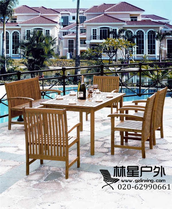 柚木桌椅组合 单人椅双人椅桌子六件套庭院阳台家具1076