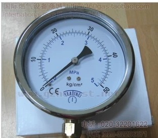 进口天然气CNG高压压力表 不锈钢壳0-5MPA 0-50kg/cm2直径100mm
