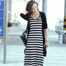 条纹连衣裙夏季新款女装 2014韩国无袖品牌背心裙