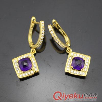 紫晶耳环,欧美时尚款式,紫色晶石款