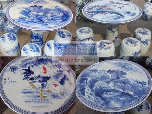 景德镇陶瓷厂家生产定做陶瓷桌凳 陶瓷灯柱 园林装饰 