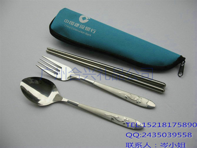 布包便携旅行餐具选不锈钢叉勺筷 三角尼龙布包叉匙筷三件套