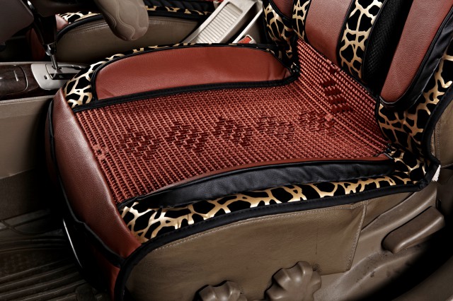 ZC-K03豹纹皮料配冰丝汽车坐垫 腰靠座垫 四季通用防滑垫