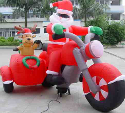 充气圣诞老人骑摩托车圣诞节店面院子装饰用品