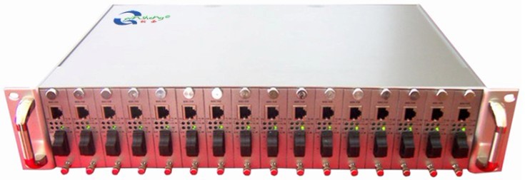 16槽双电源插卡式收发器机架QS-16S-CP16槽铝合金双电源收发器机架